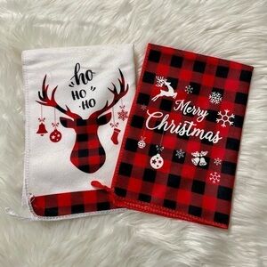 Kitchen Towels Christmas Red White Black Set of 2